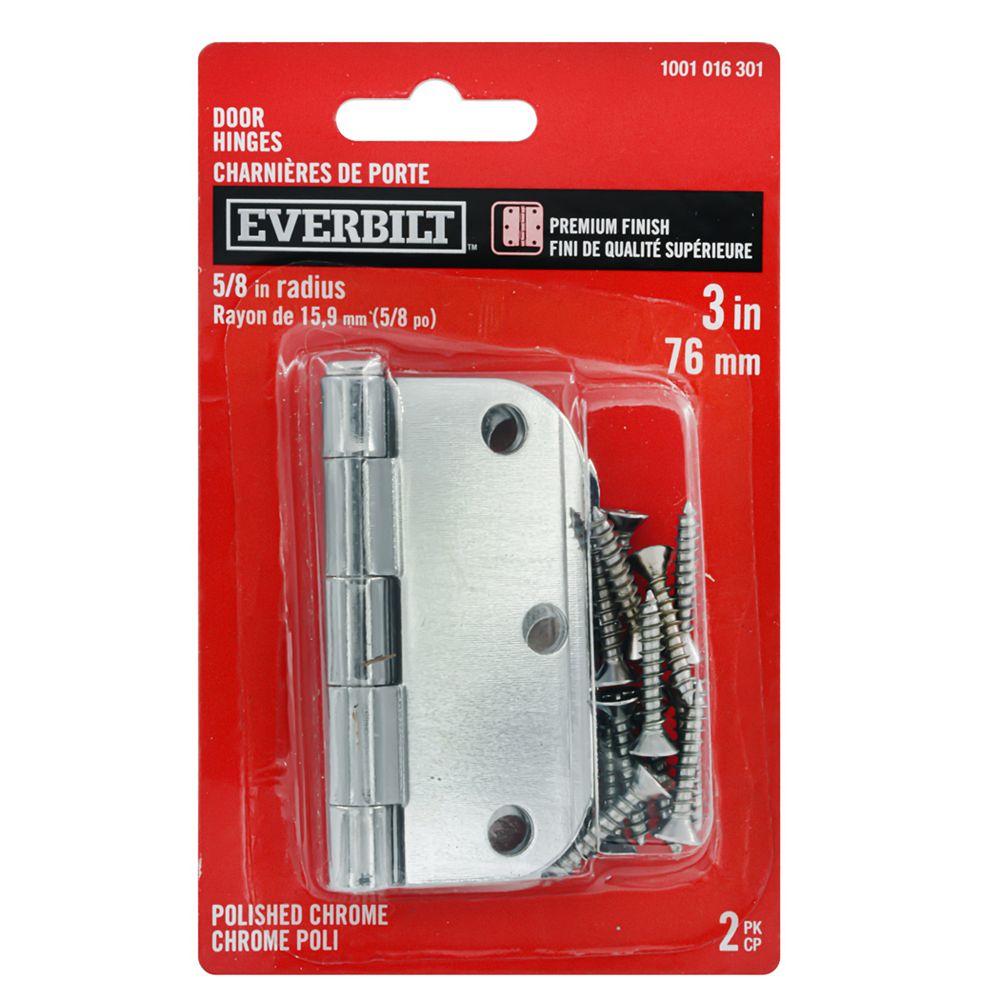 Everbilt 3 inch Door Hinge 5/8Rd (2Pack) Polished Chrome The Home