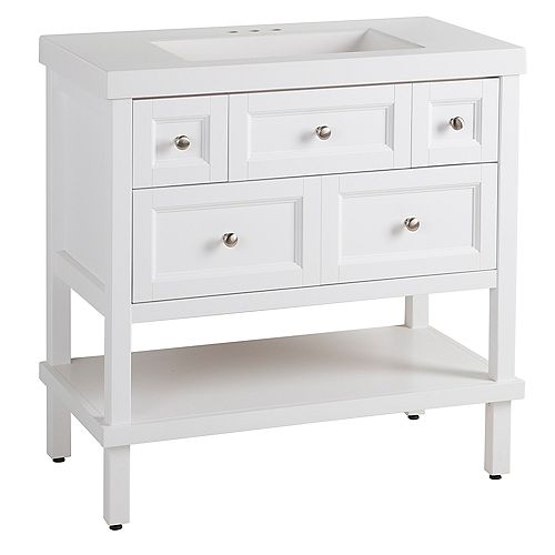 Ashland 36.5-inch W x 36.7-inch H x 18.75-inch D Bathroom Wood Vanity in White with Cultured Marble Countertop/Rectangular Sink