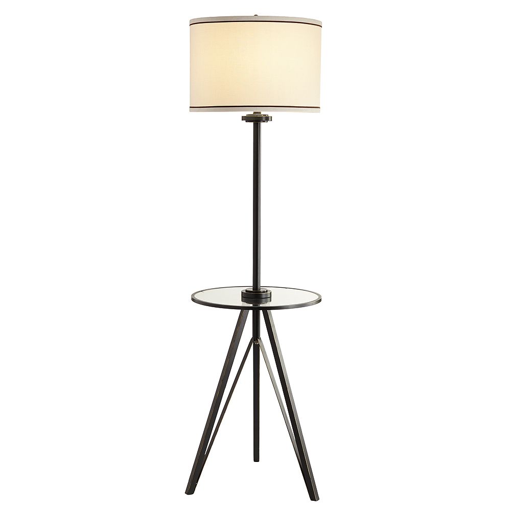 Home Decorators Collection 60 Inch Floor Lamp In Bronze With Beige Shade And Glass Table The Home Depot Canada