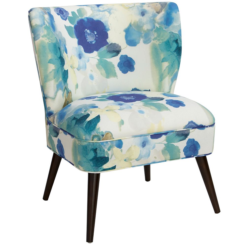 Skyline Furniture Contemporary Slipper Accent Chair in Blue with Floral