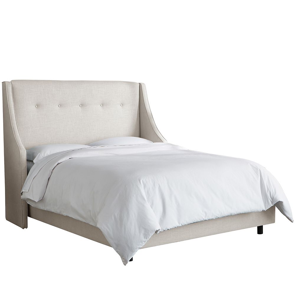 Skyline Furniture King Button Tufted Wingback Bed In Linen Talc The