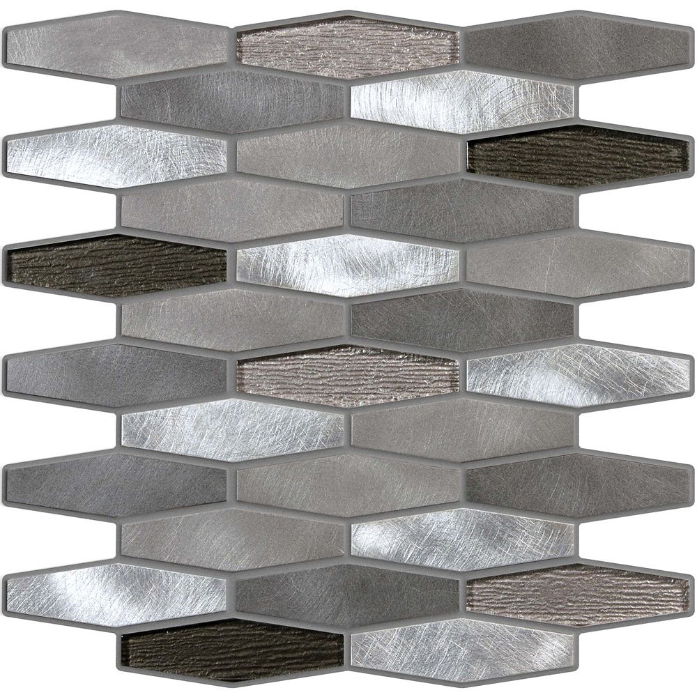 Enigma Carbon Aluminum Glass Elongated Hex Mosaic Tile The Home Depot Canada