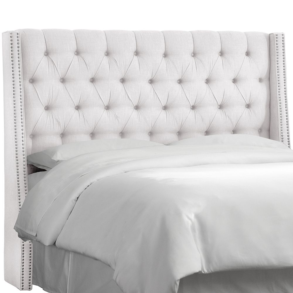 Skyline Furniture Queen Nail Button Tufted Wingback Headboard In Twill White The Home Depot Canada