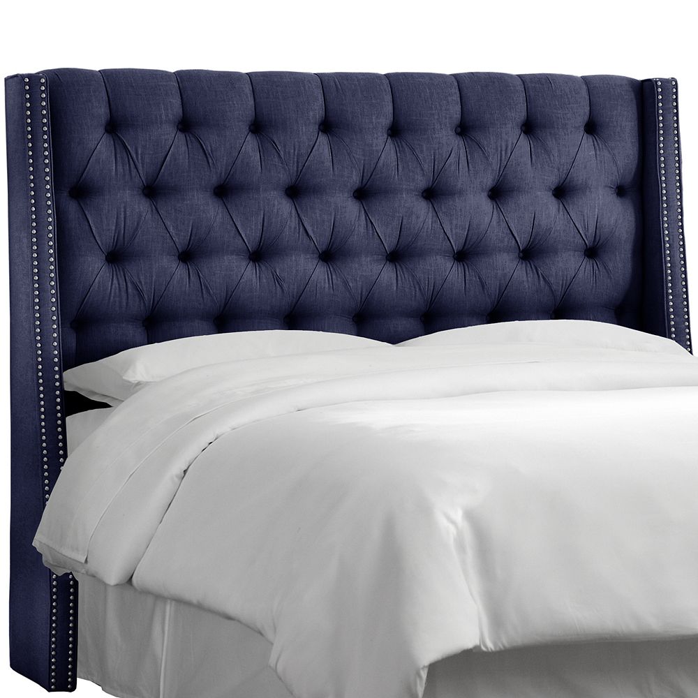 Skyline Furniture King Nail Button Tufted Wingback Headboard In Twill