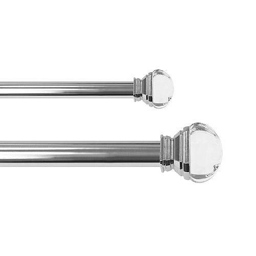 72 - 144 inch Telescoping 1 inch and 3/4 inch Dia. Double Curtain Rod Set in Brushed Nickel with Crystal Square Finials