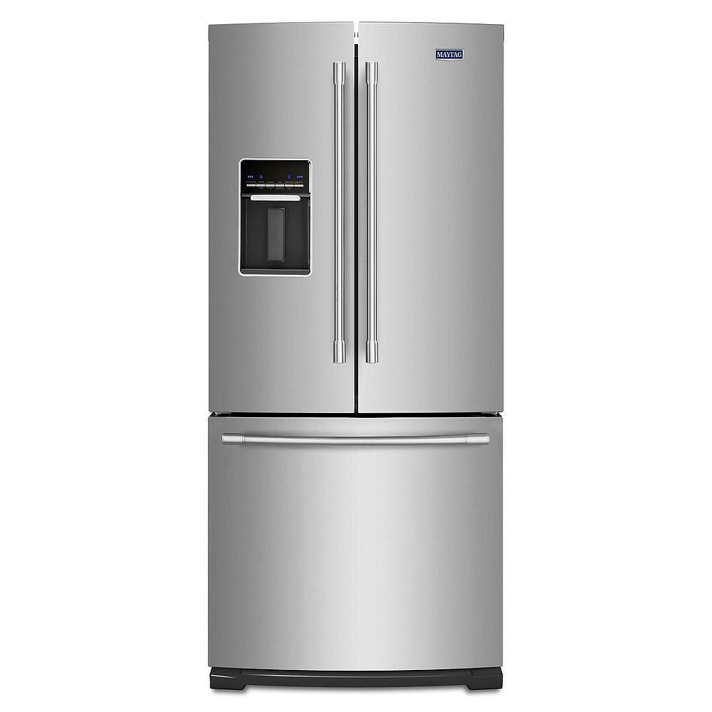 Maytag 30 Inch W 20 Cu Ft French Door Refrigerator In Fingerprint Resistant Stainless St The Home Depot Canada