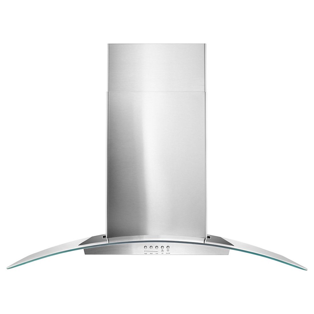 Whirlpool 36inch Modern Glass Wall Mount Range Hood in Stainless Steel