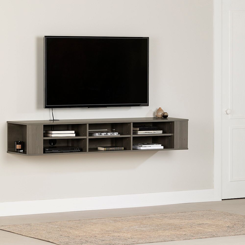 South Shore City Life 66-inch Wide Wall Mounted Media Console in Grey ...