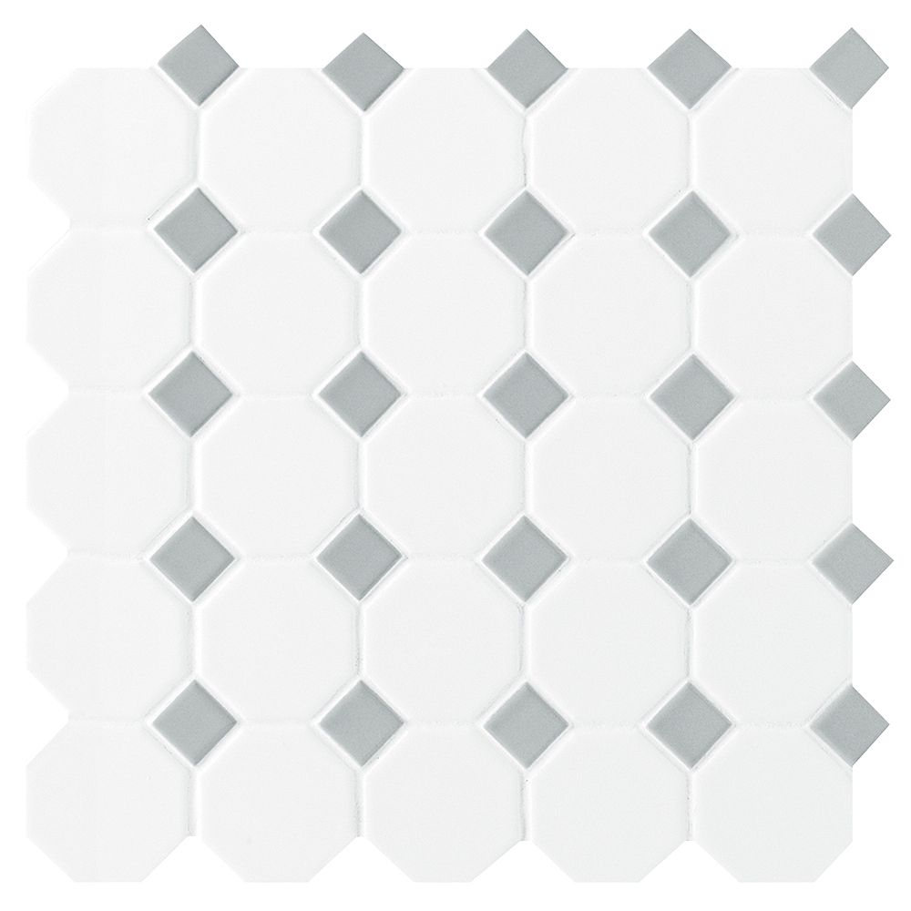 Dal Tile Octagon Dot Matte White Grey, Octagon Shaped Floor Tiles