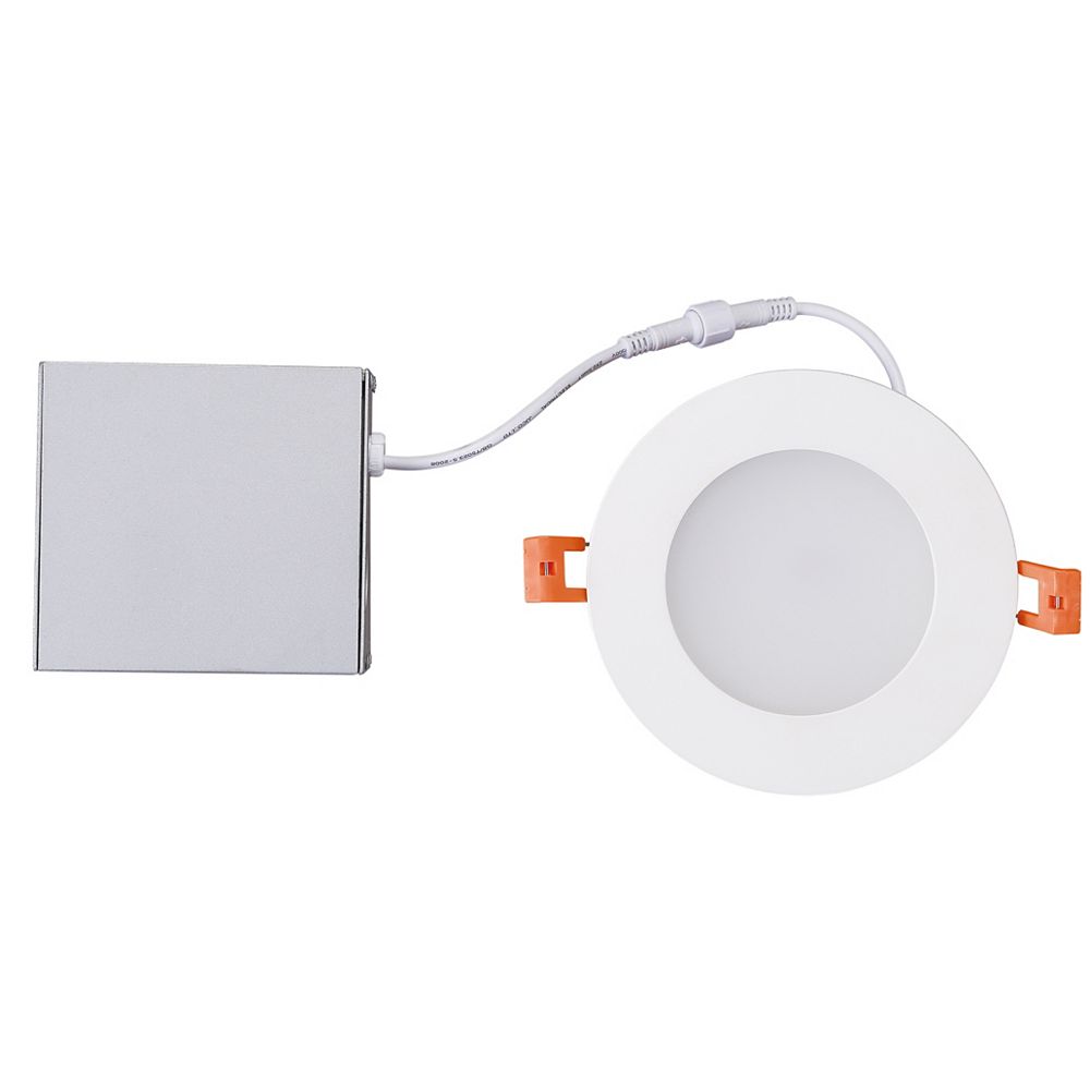 pic Led Recessed Lighting Home Depot Canada 4 inch integrated soft white 3000k dimmable led recessed light kit in white with junction box
