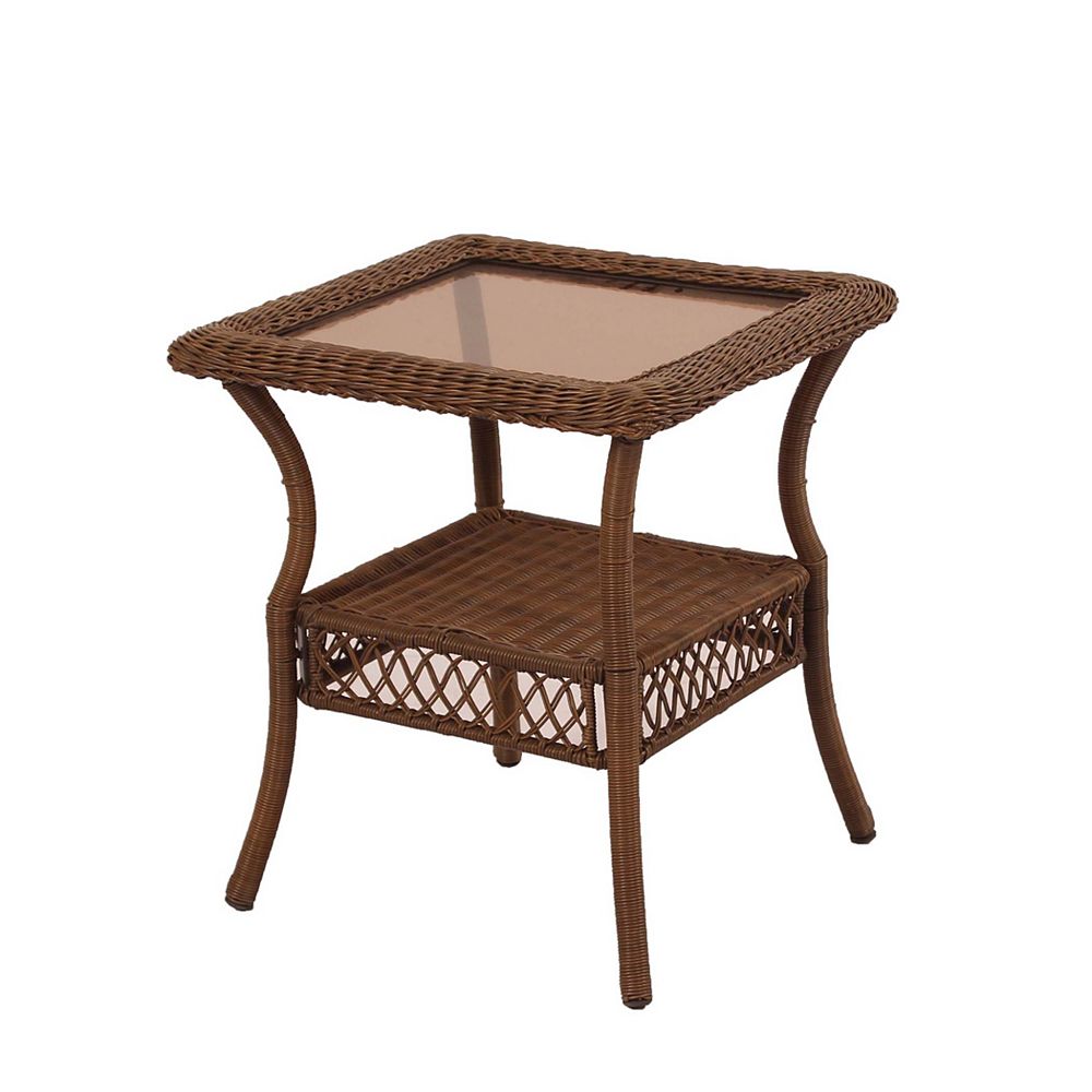 Hampton Bay Spring Haven Brown All-Weather Wicker Patio Side Table