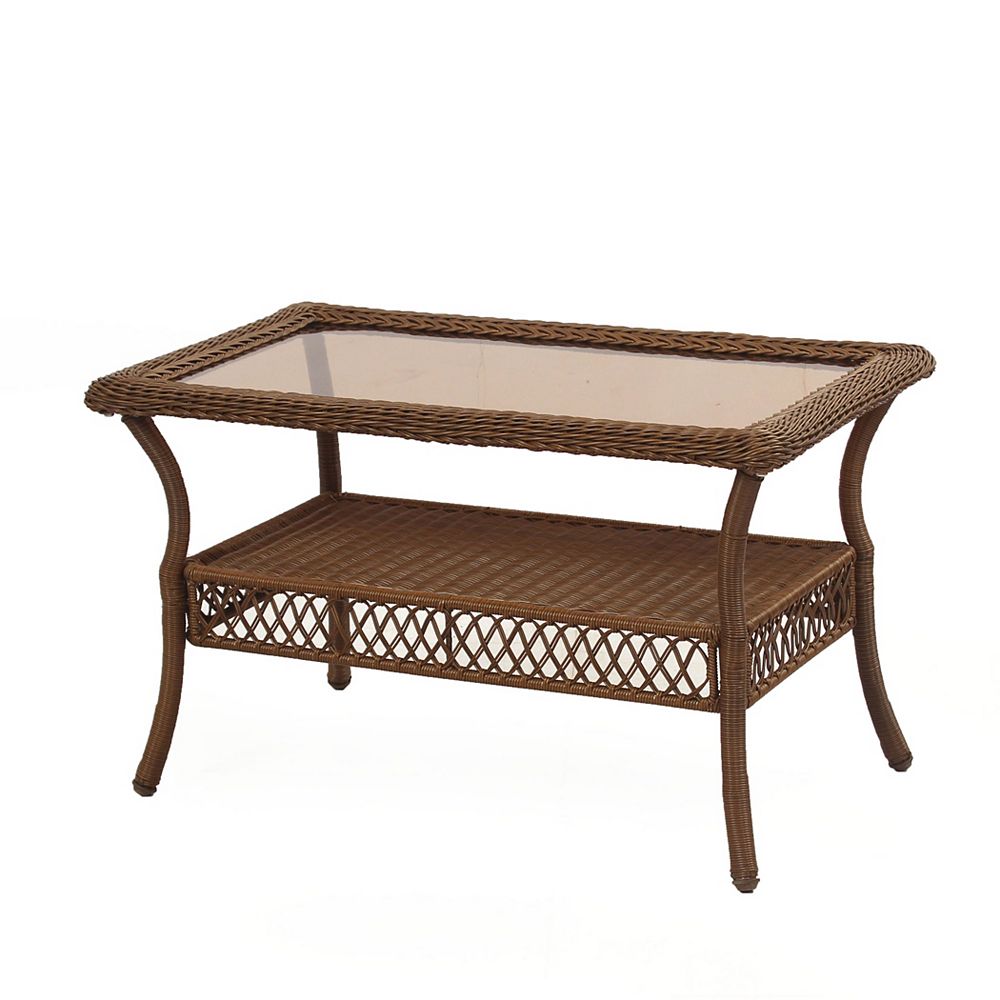 Hampton Bay Spring Haven Brown All Weather Wicker Outdoor Patio Coffee Table The Home Depot Canada