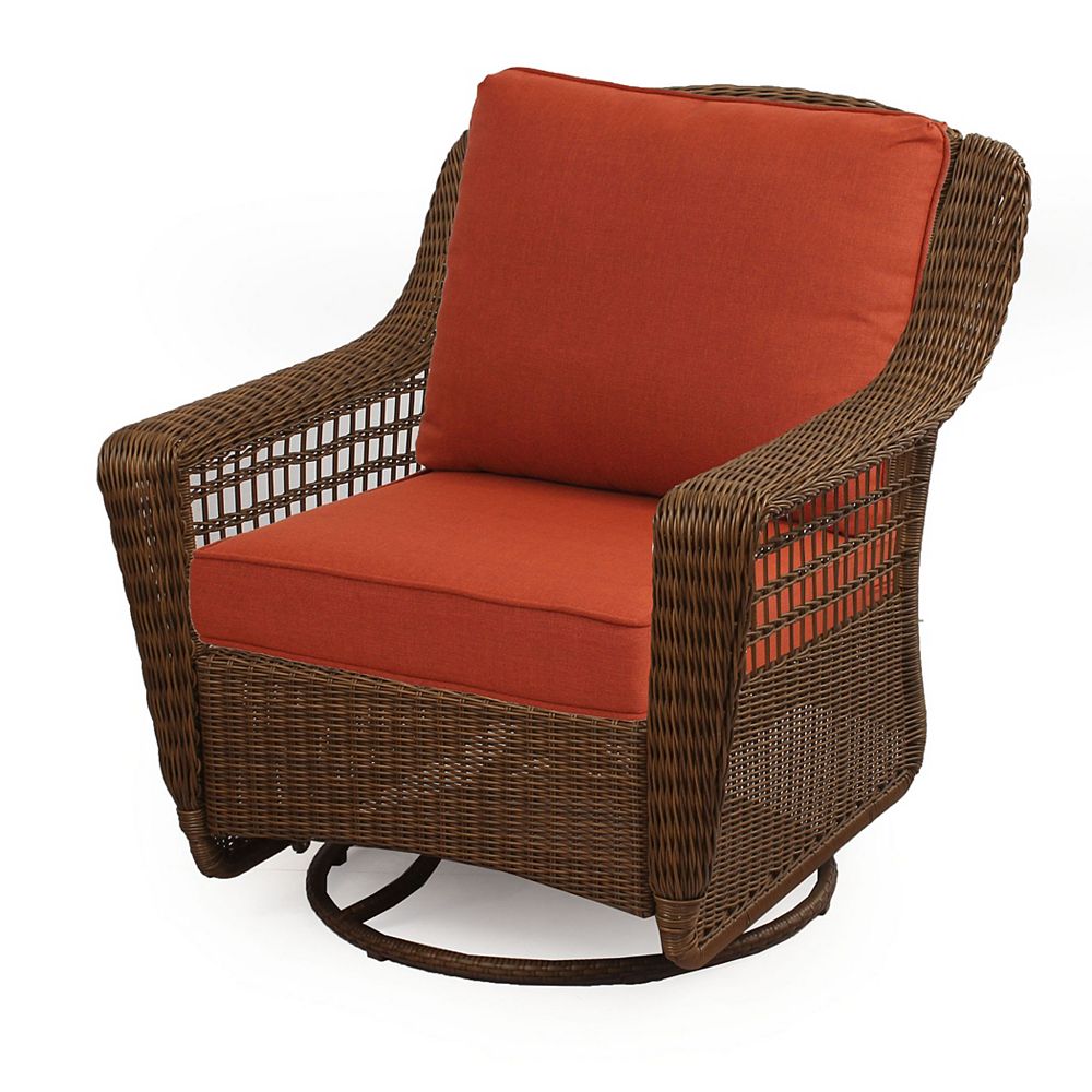 Hampton Bay Spring Haven Brown All-Weather Wicker Outdoor Patio Swivel