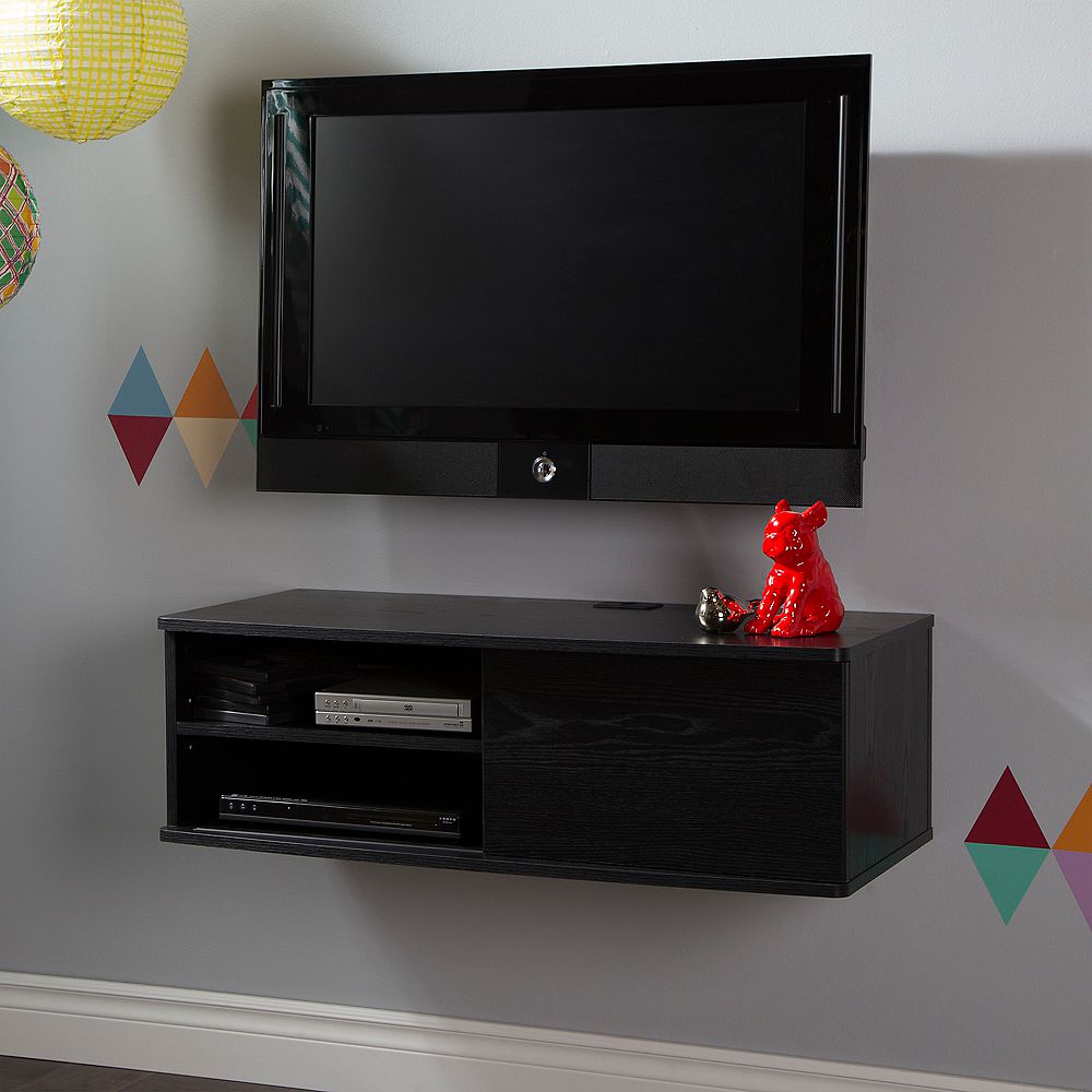 South Shore Agora 38 Inch Wide Wall Mounted Media Console, Black Oak