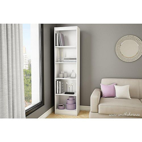 Axess 5-Shelf Narrow Bookcase, Pure White