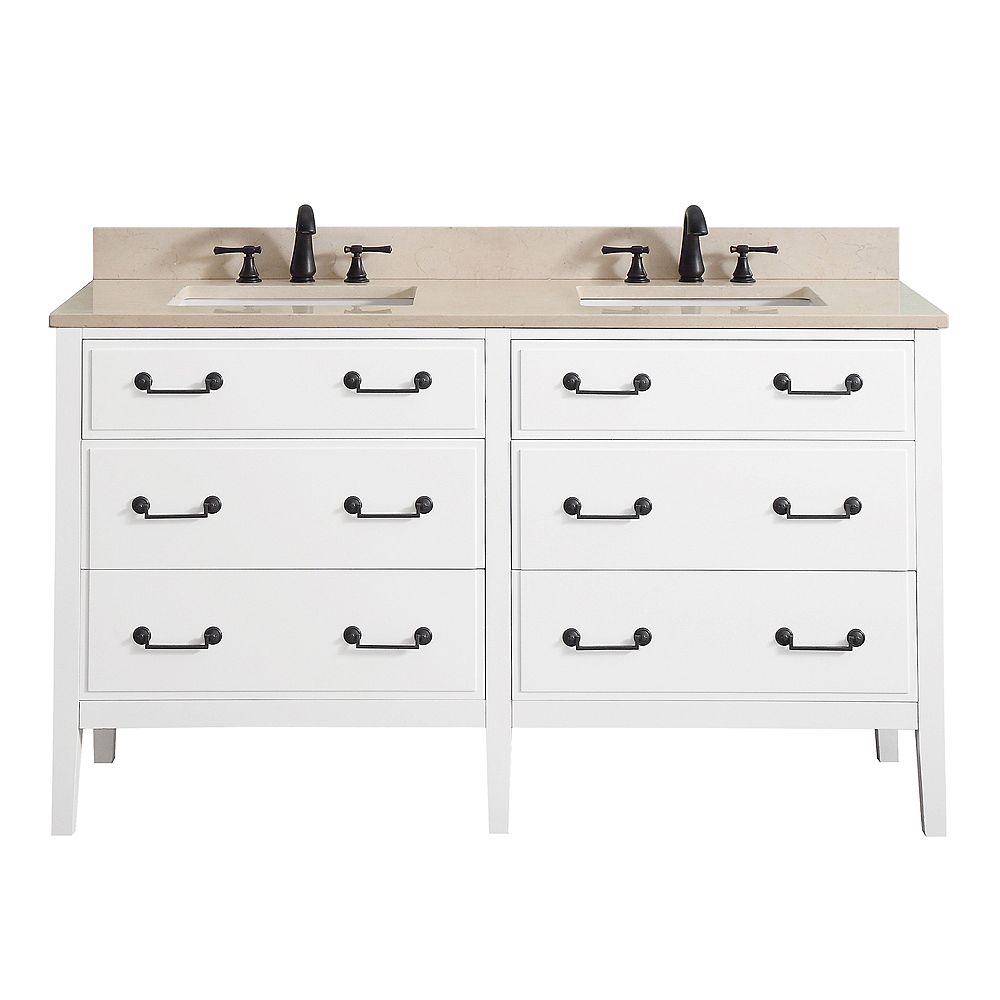 Avanity Delano 61 Inch Double Sink Vanity Combo In White Finish With Galala Beige Top The Home