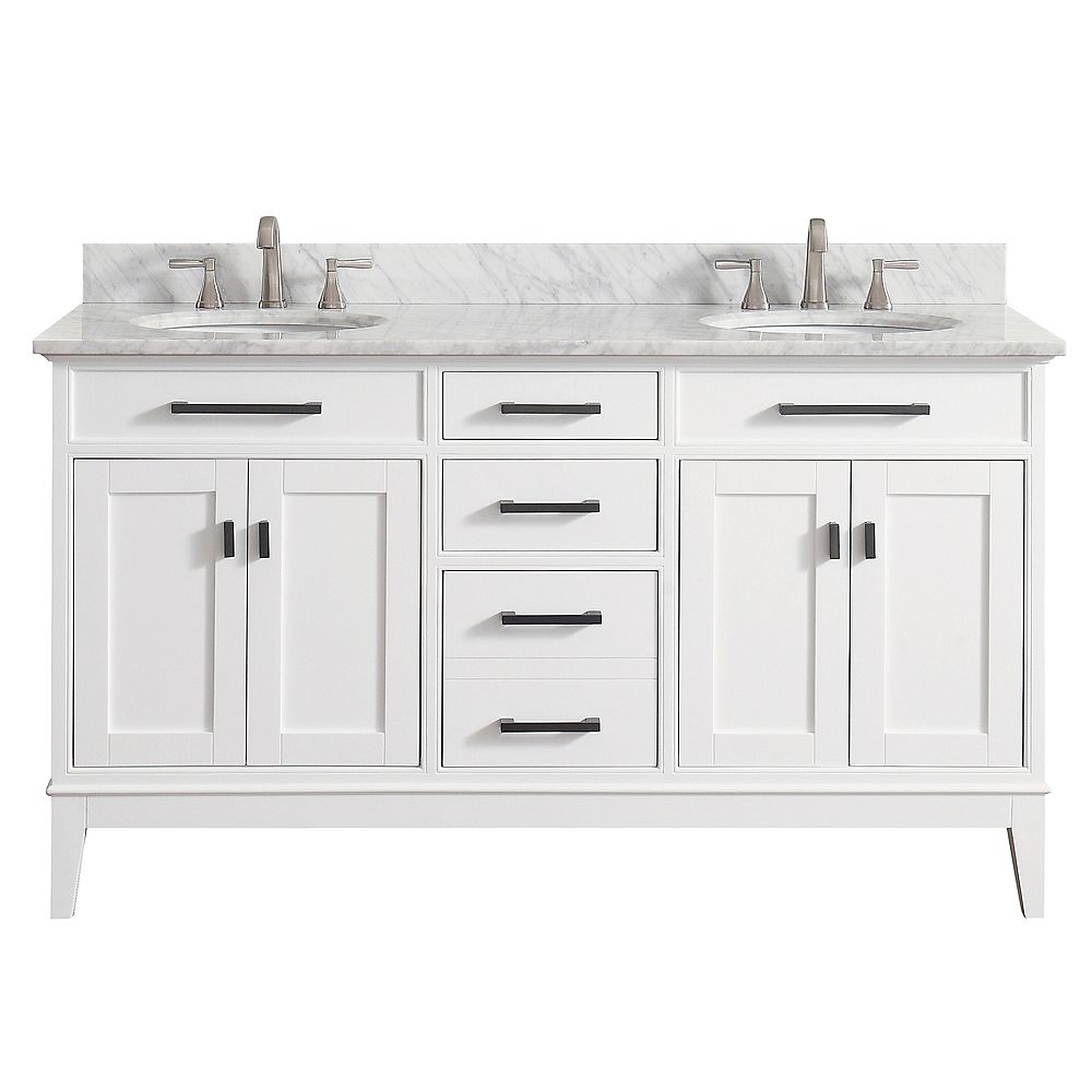 Avanity Madison 61 Inch Double Sink Vanity Combo In White Finish With