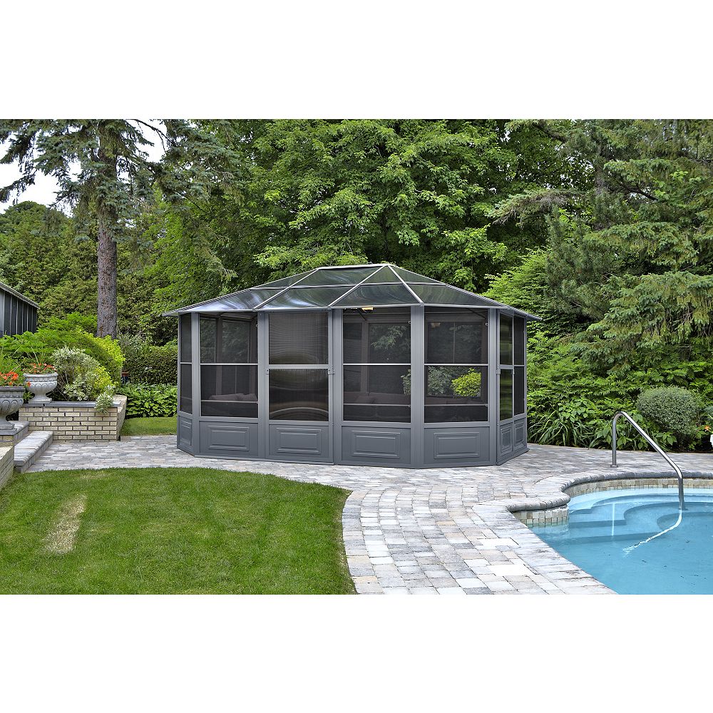 Gazebo Penguin Florence Solarium 12 pi x 15 pi en Gris Home Depot Canada