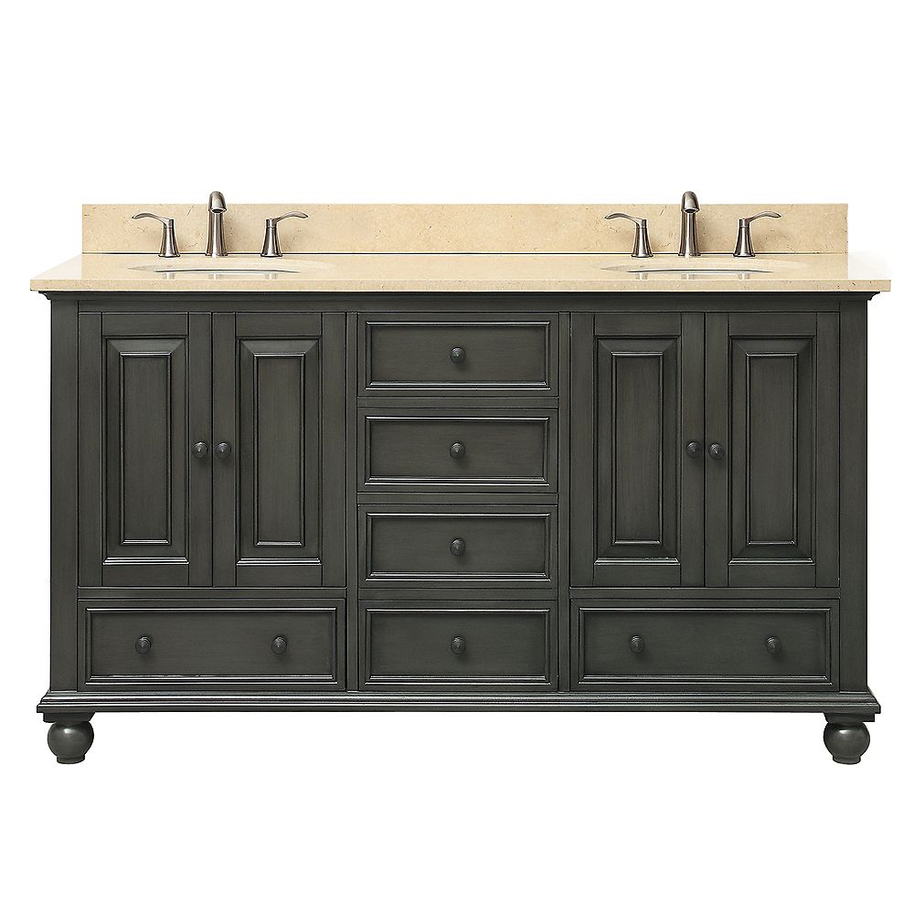 Avanity Thompson 61 Inch Double Sink Vanity Combo In Charcoal Glaze Finish With Galala Bei