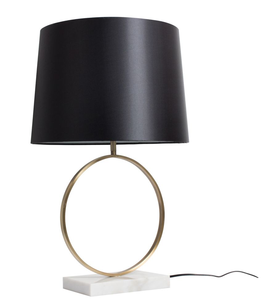 gold table lamp with black shade