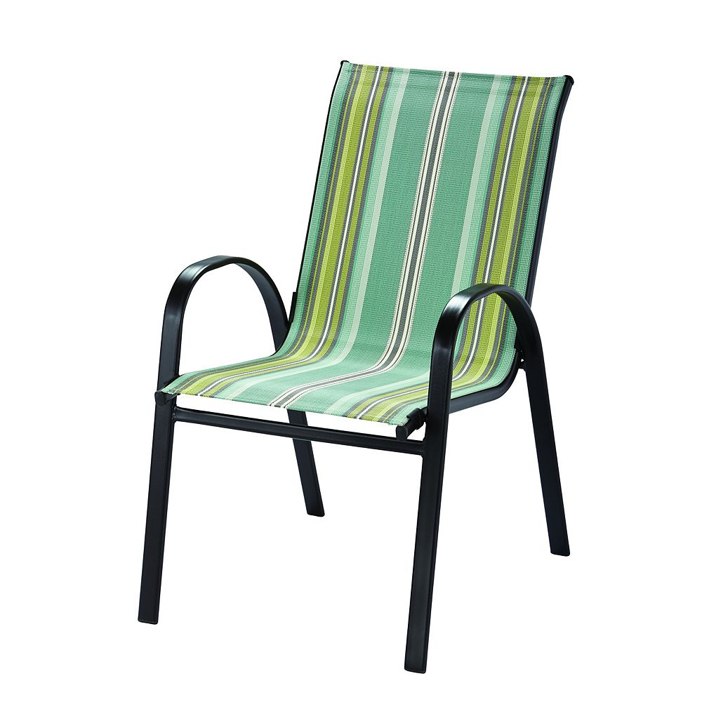 Hampton Bay Patio Sling Stack Chair in Revised Stripe | The Home Depot