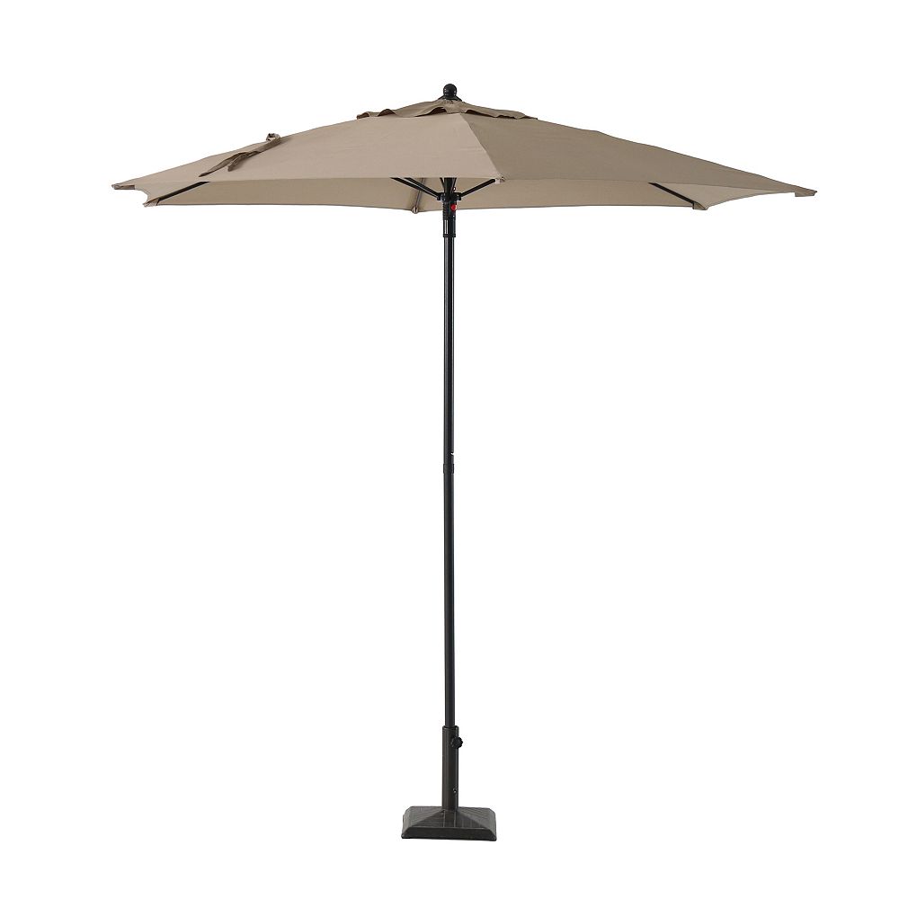 Hampton Bay 7 5 Ft Steel Push Up Market Patio Umbrella In Tan The Home Depot Canada