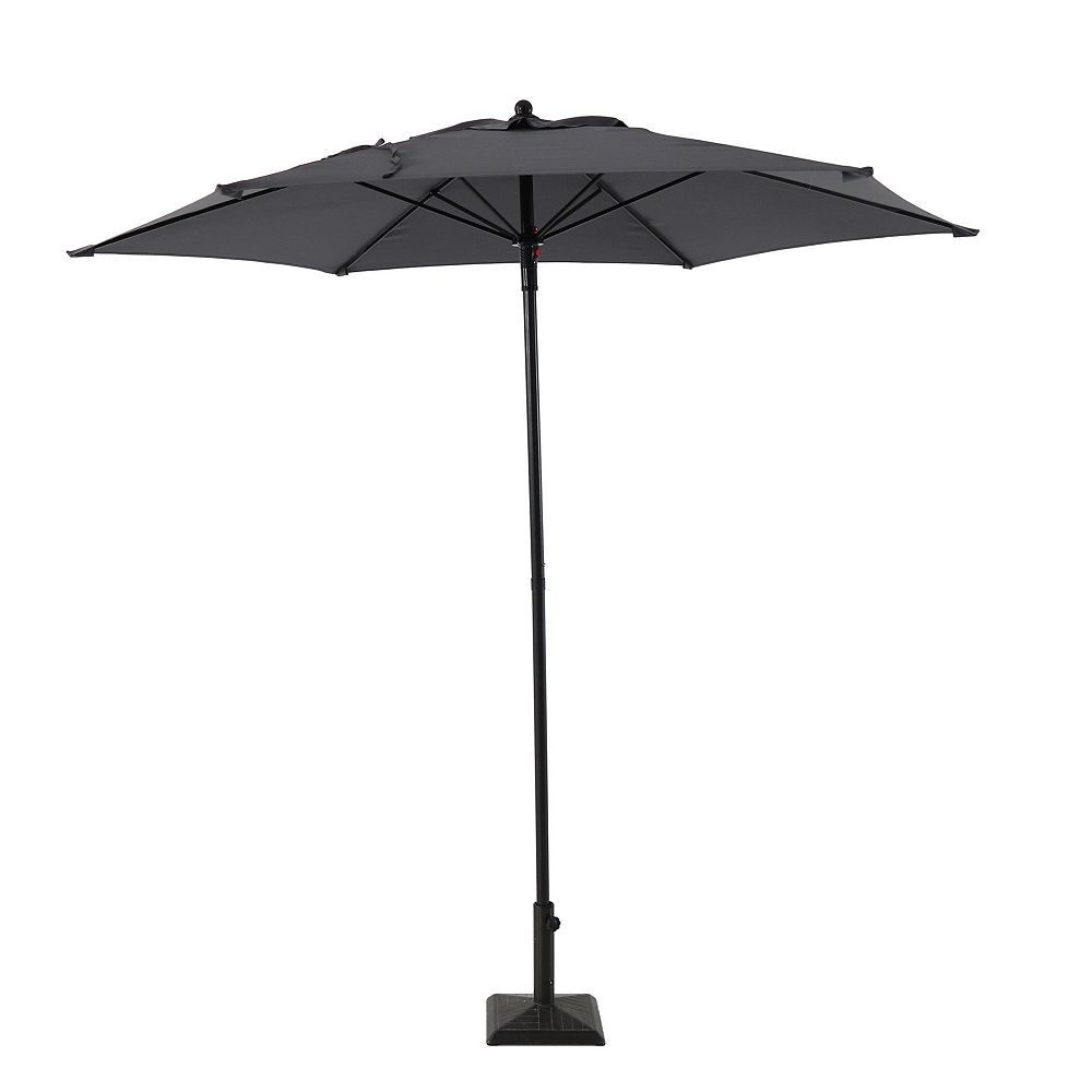 Hampton Bay 7 5 Ft Steel Push Up Market Patio Umbrella In Grey The Home Depot Canada