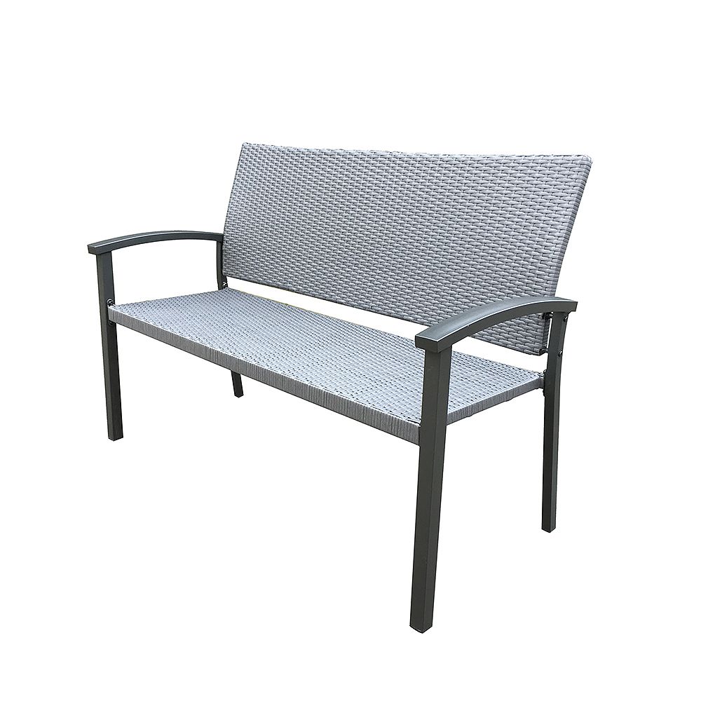 Hampton Bay Black Steel and Weathered Grey Wicker Patio Bench The