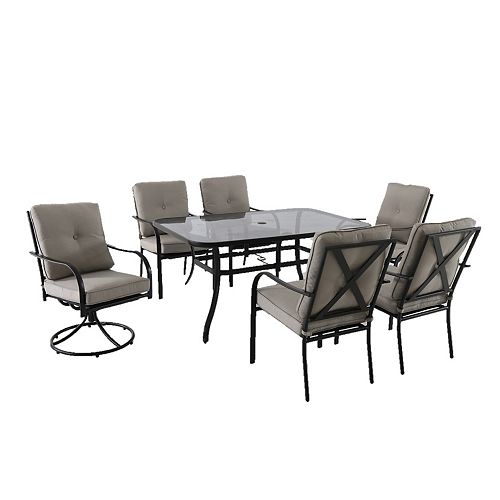 Vestri 7-Piece Steel Patio Dining Set with Grey Cushions