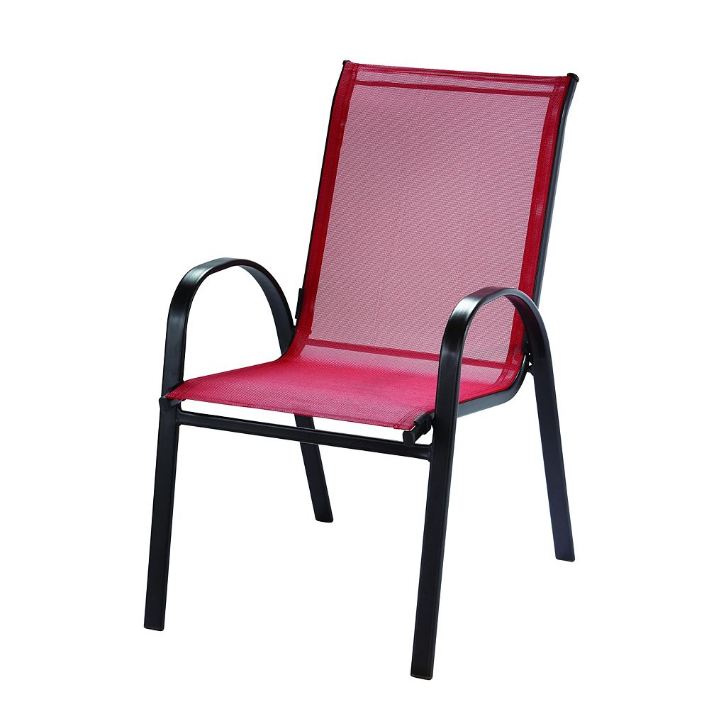Hampton Bay Steel Patio Sling Stacking Chair in Red | The ...