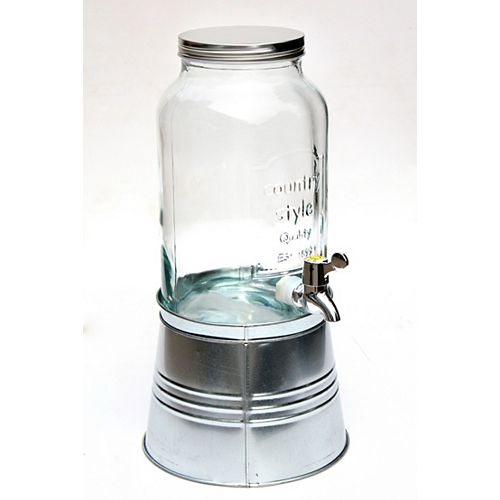 Glass beverage dispenser with metal base