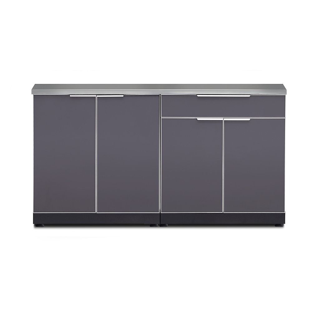NewAge 3 Piece Aluminum Glass Outdoor Kitchen Cabinet Set in Grey | The