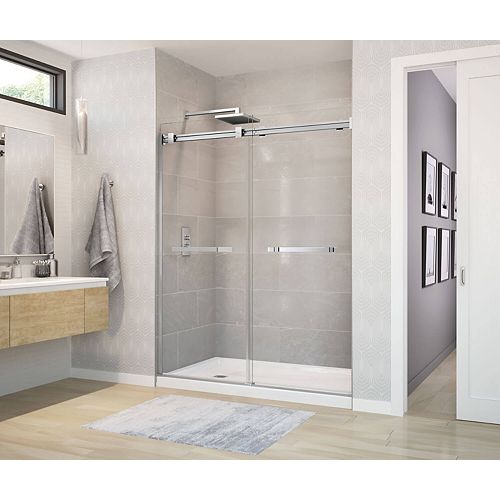 Duel 56 - 58-1/2W x 70-1/2H Frameless ByPass Shower Door in Chrome with Clear Glass