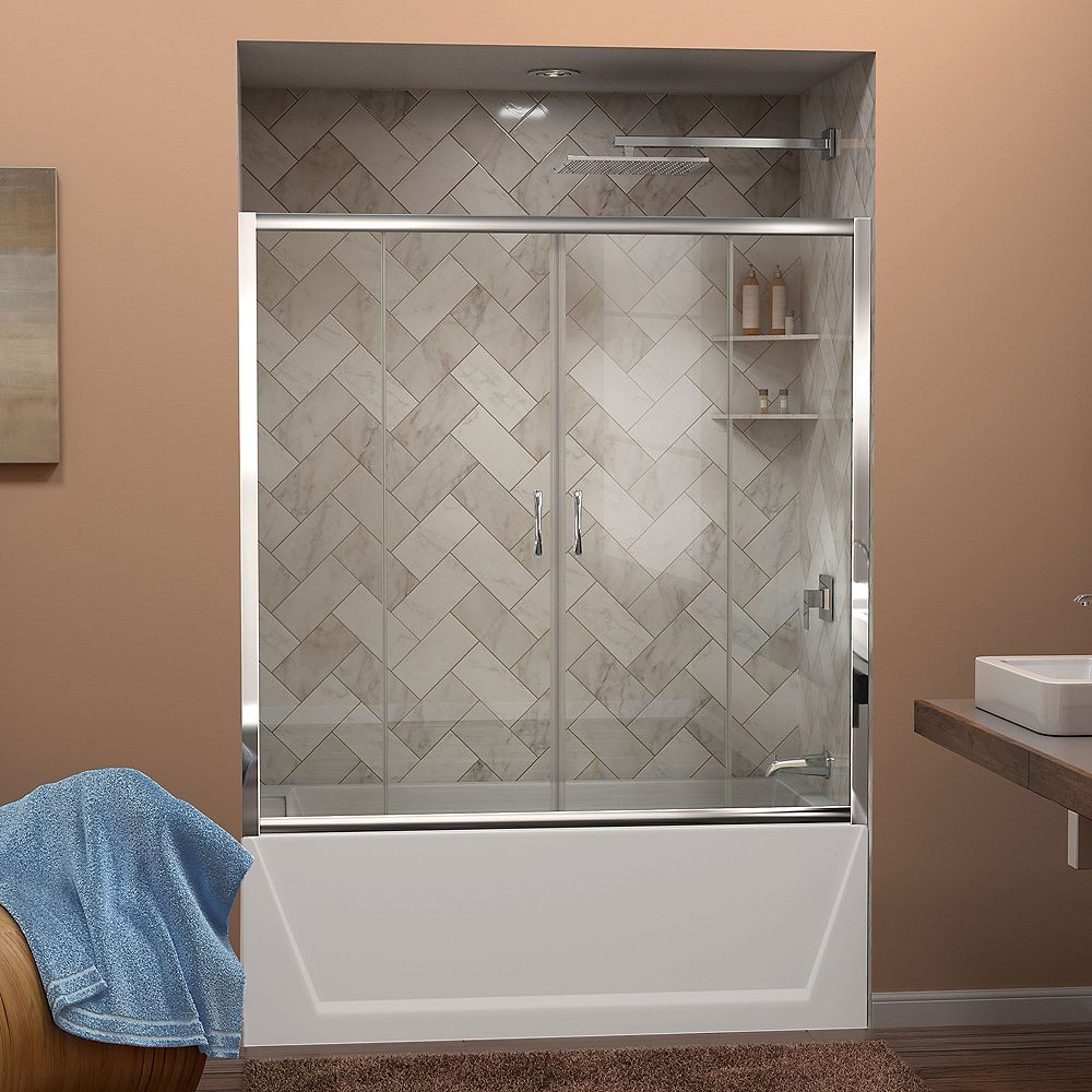 DreamLine Visions 56inch to 60inch W x 58inch H Framed Sliding Tub
