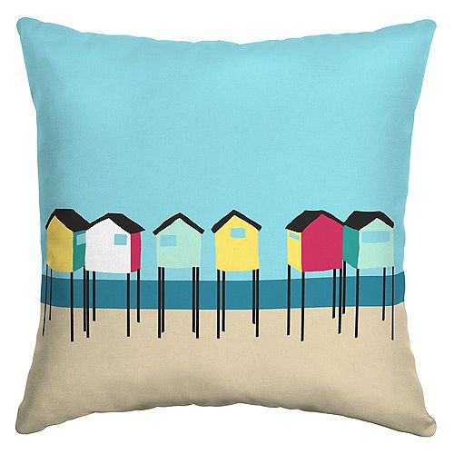 Hampton Bay Square Beach Hut Outdoor Throw Pillow in Multi Color