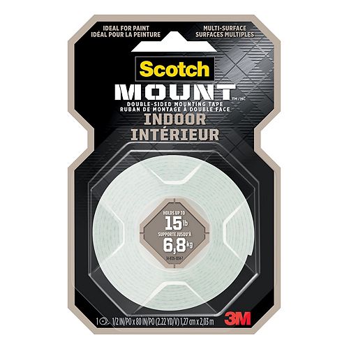 Scotch-Mount Indoor Double-Sided Mounting Tape 110H-DC-EF, 0.5 in x 80 in (1.27 cm x 2 m)