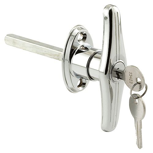 Door T-Handle Lock, Keyed, diecast Zinc, Chrome Plated