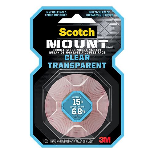 Scotch-Mount Double-Sided Mounting Tape 410H-DC-EF, Clear, 1 in x 60 in (2.54 cm x 1.52 m), 1 Roll/Pack