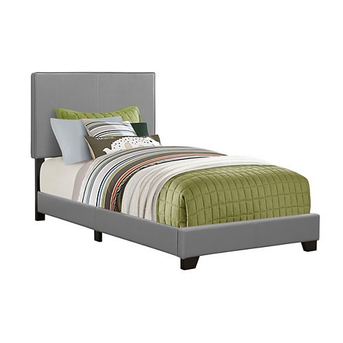 Bed - Twin Size / Grey Leather-Look Fabric