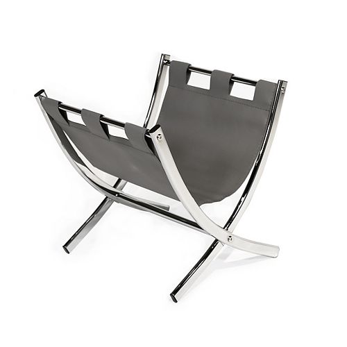 Magazine Rack - Grey Leather-Look / Chrome Metal