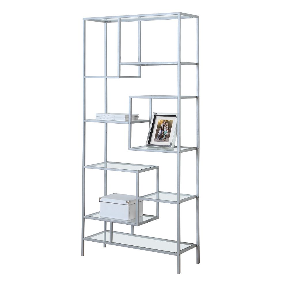 Glass Metal Cubed Bookcase, 72 Inch Black Bookcase