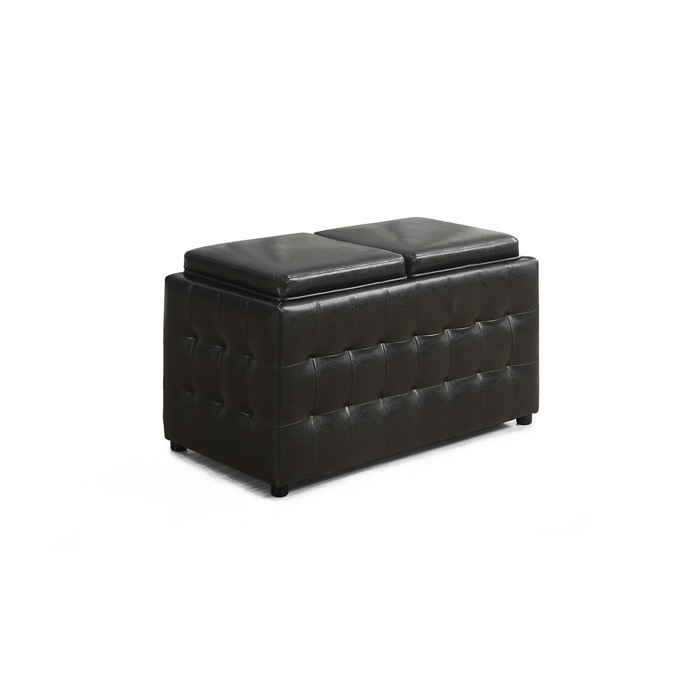 Monarch Specialties Ottoman 32 Inch L Storage Trays Dark Brown Leather Look The Home 8318