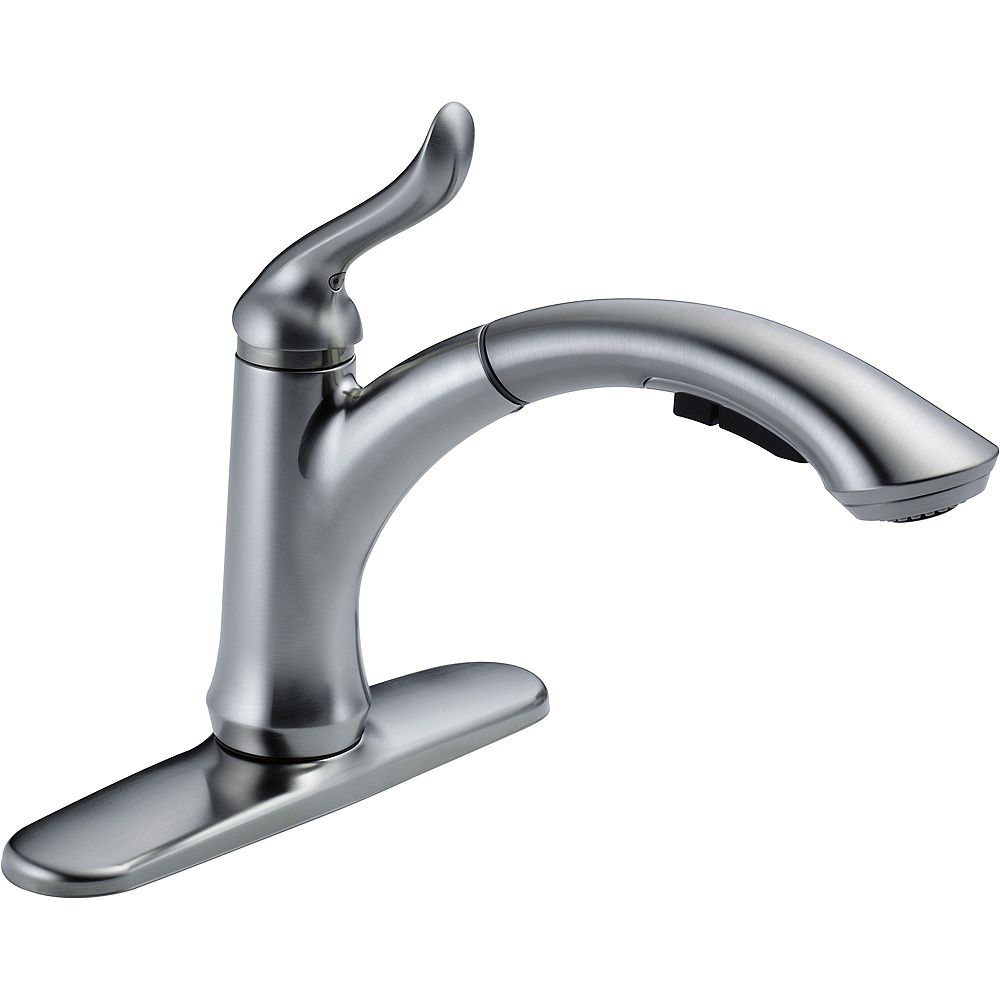 Delta Single Handle Water Efficient Pull Out Kitchen Faucet Arctic Stainless The Home Depot Canada