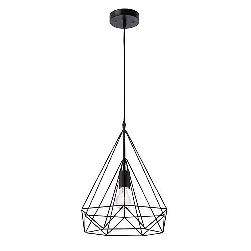 Izaro 1-Light 60W Black Pendant Light Fixture with Cone-Shaped Metal Cage Shade