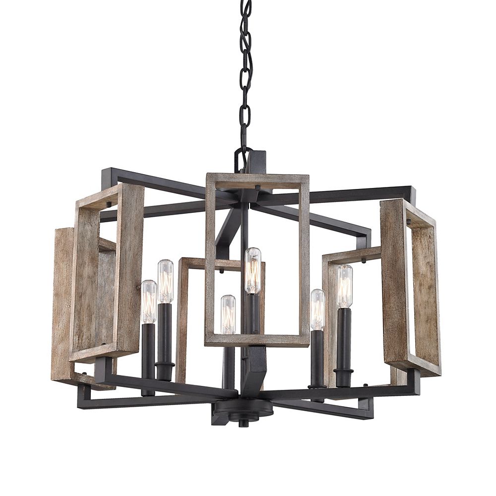 Home Decorators Collection 6 Light Aged Bronze Pendant With Wood Accents The Home Depot Canada