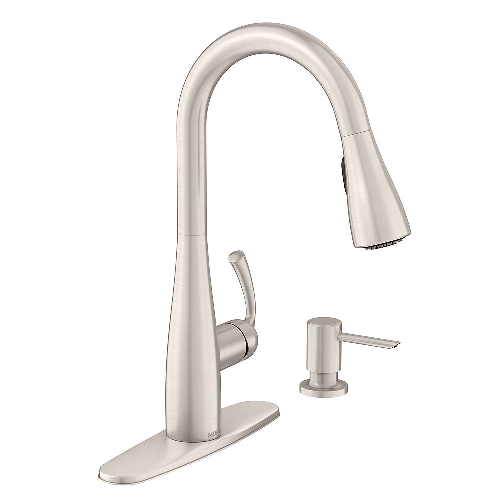 Moen Essie Single Handle Pull Down Sprayer Kitchen Faucet With Reflex And Power Clean In S The Home Depot Canada
