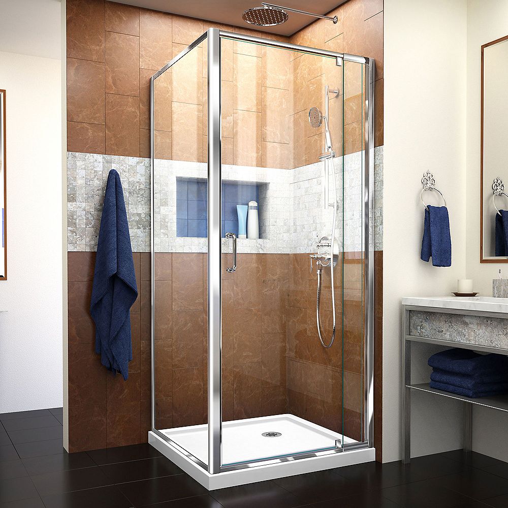 DreamLine Flex 36-inch x 36-inch x 74.75-inch Corner Framed Pivot Shower Enclosure in Chro 