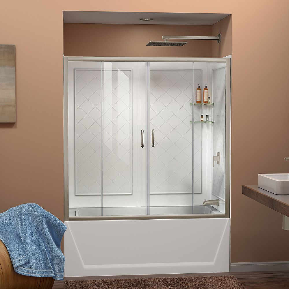 Dreamline Visions 60 Inch X 60 Inch Framed Sliding Tub Shower Door In Brushed Nickel And B The Home Depot Canada