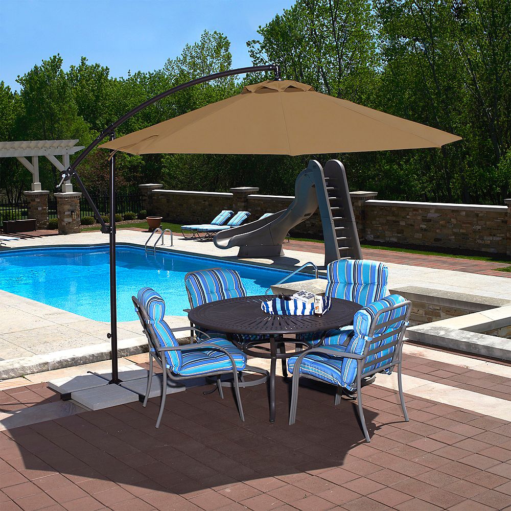 Island Umbrella Santiago 10 Ft Octagonal Cantilever Sunbrella Acrylic Patio Umbrella In S The Home Depot Canada