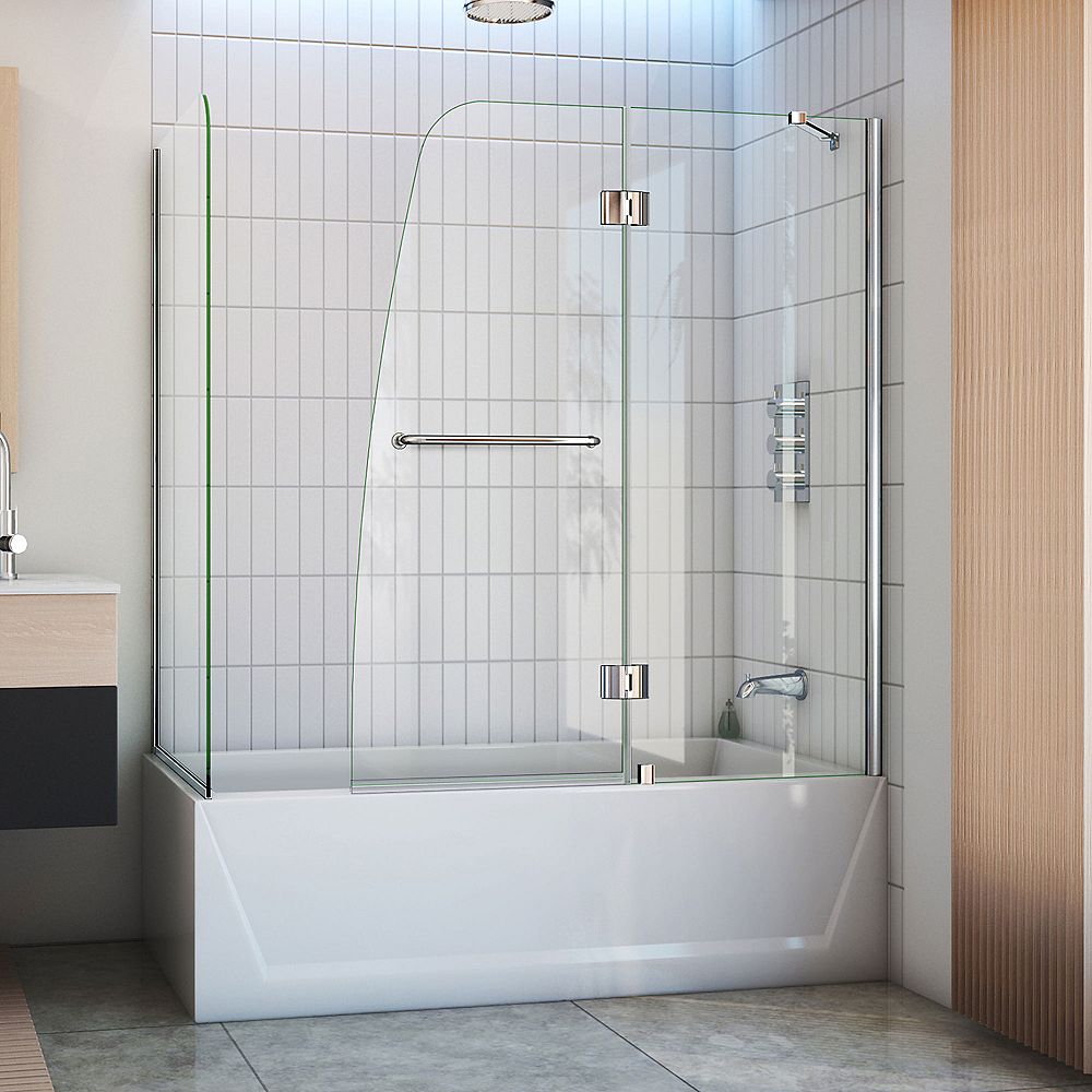 58 Inch Semi Frameless Hinged Tub Door, 58 Inch Wide Bathtub